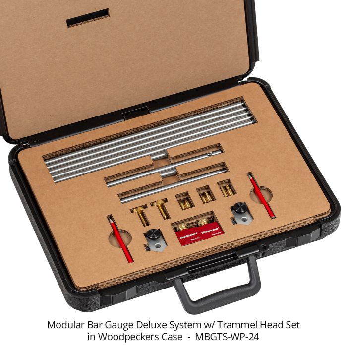 MBGTS-WP-24 Deluxe Modular Bar Gauge System with Trammel Head Set w/ Woodpeckers Case