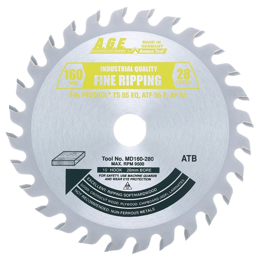 Amana MD160-280 28T Carbide Tipped General Purpose Circular Saw Blade, 160mm for Festool Saws