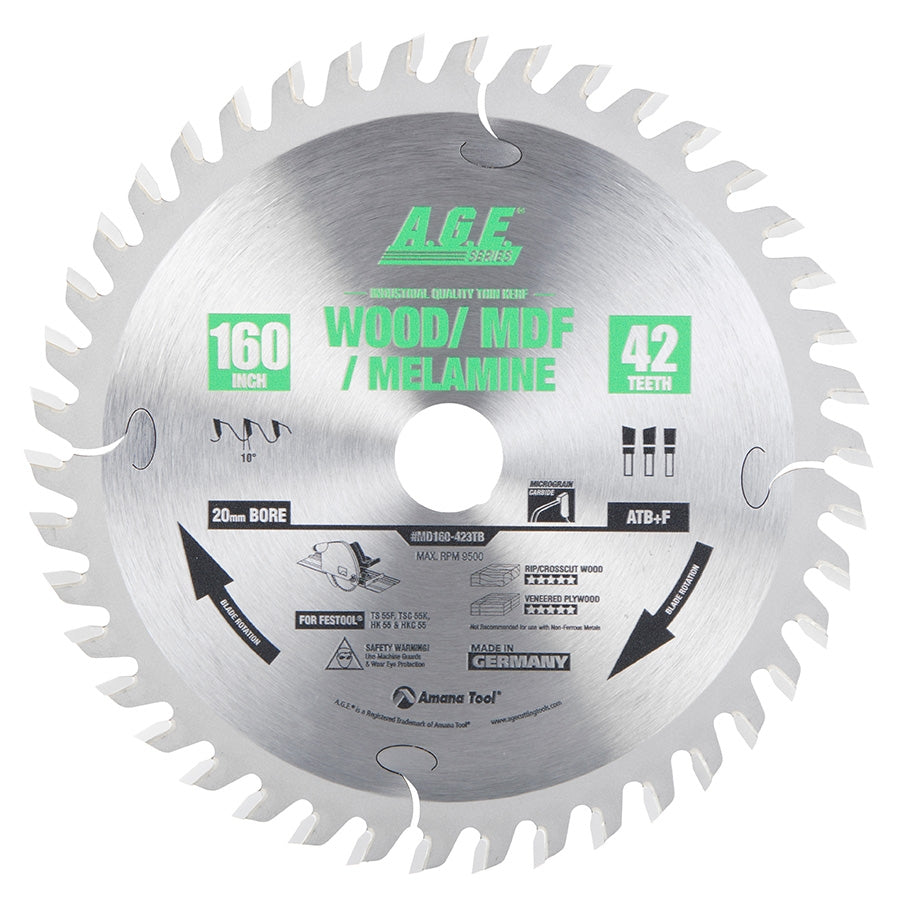 Amana Tools MD160-423TB 160mm 42T Wood/MDF/Melamine Blade (Fits Festool)