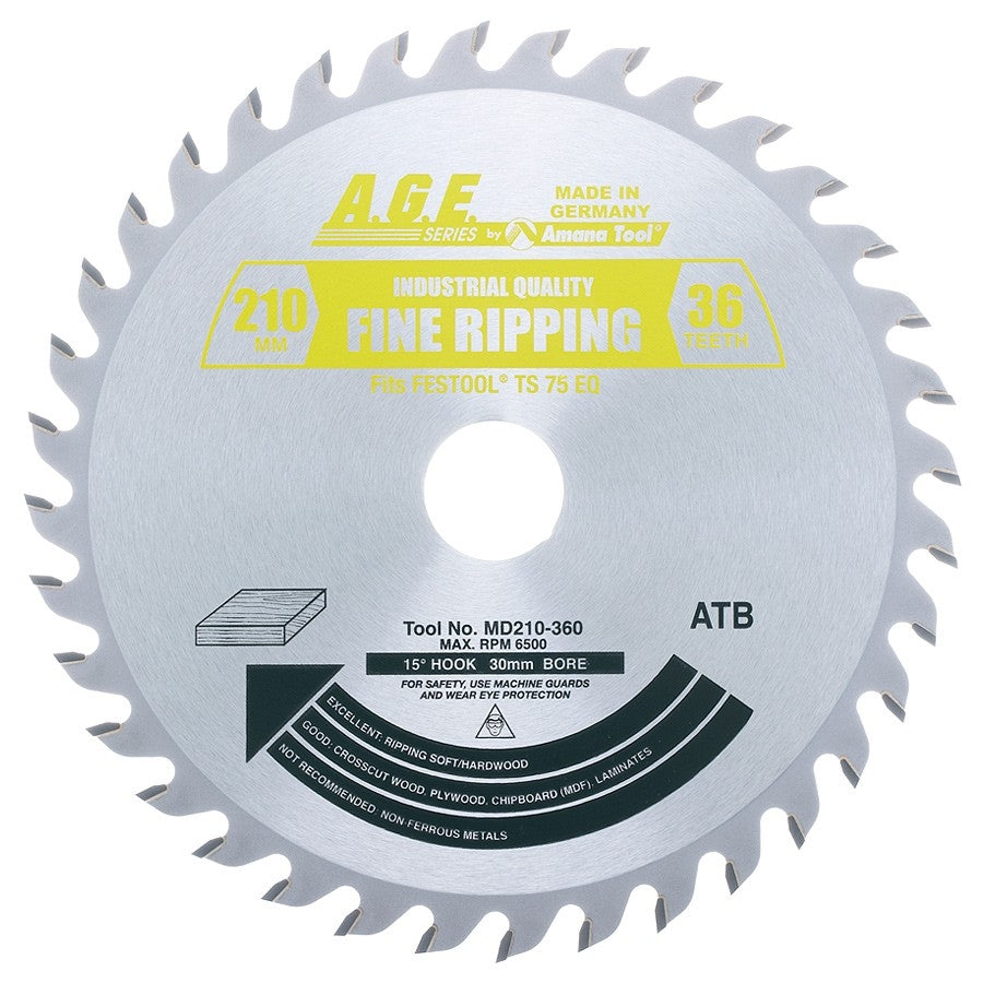 Amana MD210-360 36T Carbide Tipped General Purpose Circular Saw Blade, 210mm for Festool Saws