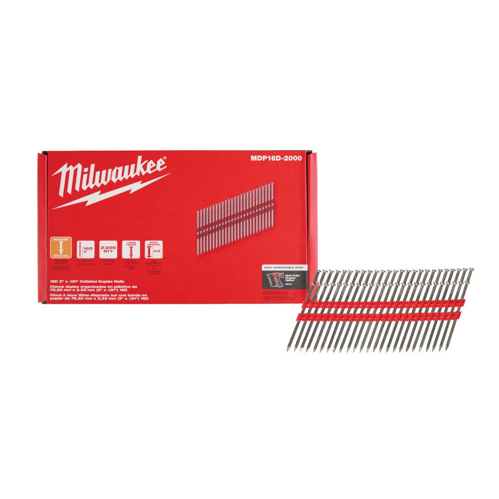 Milwaukee MDP16D-2000 Milwaukee 16D 3" x .131" Collated Duplex Nails, 2000-Pack