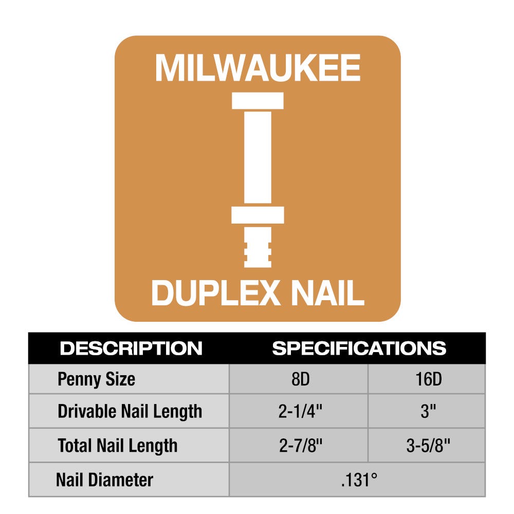 Milwaukee MDP16D-2000 Milwaukee 16D 3" x .131" Collated Duplex Nails, 2000-Pack