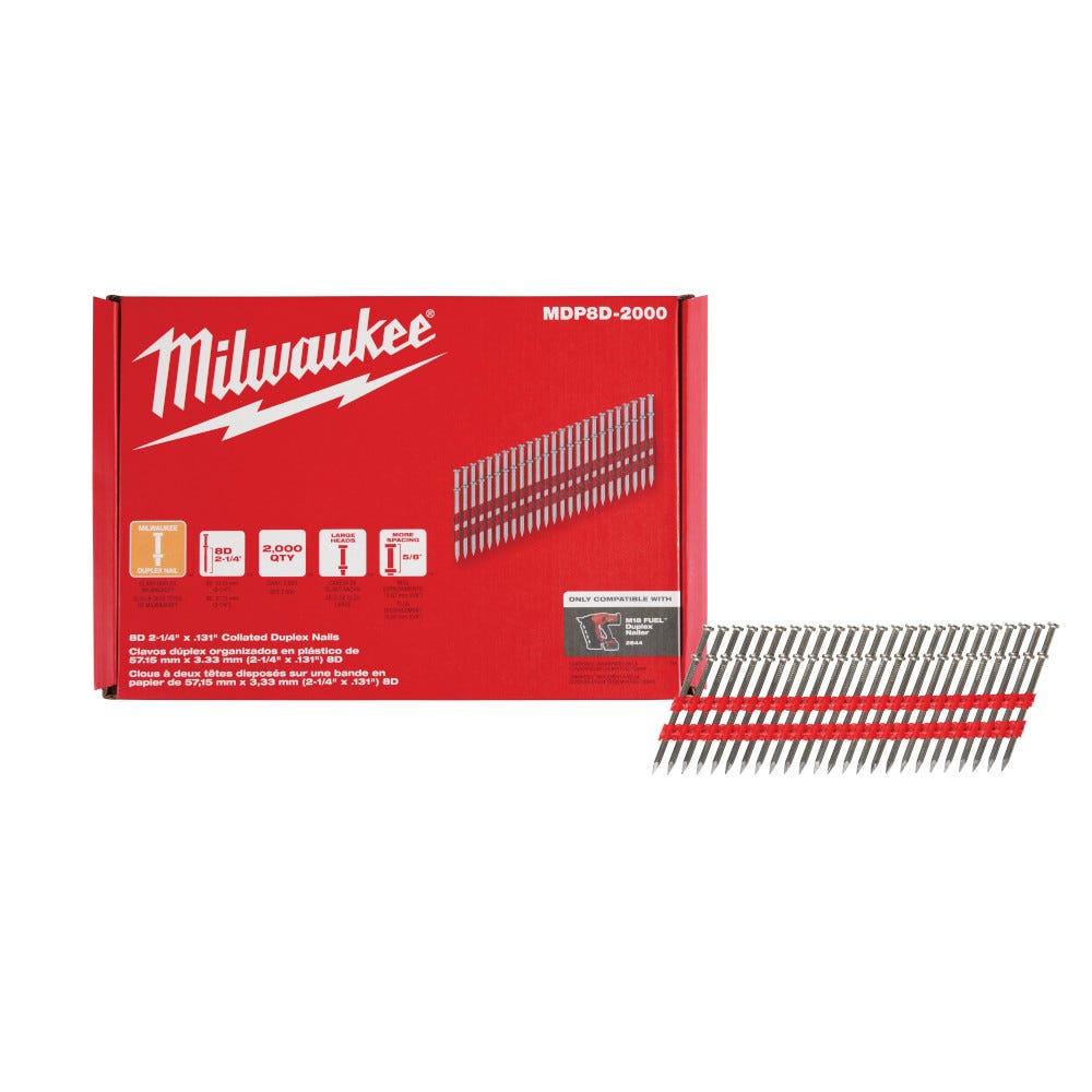 Milwaukee MDP8D-2000 Milwaukee 8D 2-1/4" x .131" Collated Duplex Nails, 2000-Pack