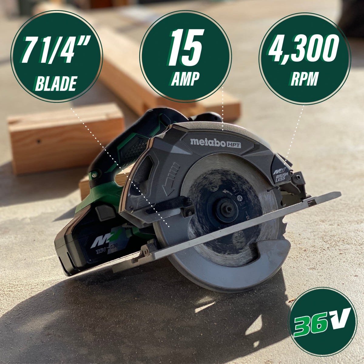 Metabo HPT C3607DAQ4M 36V MultiVolt Brushless 7-1/4-in Circular Saw, Tool Only