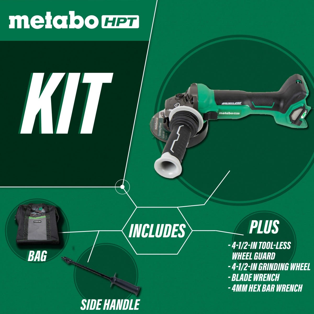 Metabo HPT G3612DAQ6M 36V MultiVolt Brushless 4-1/2-in Slide Switch Grinder, Tool Only