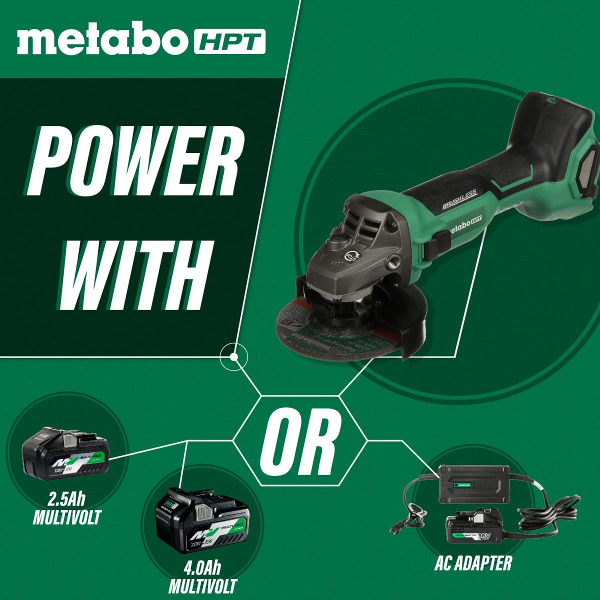 Metabo HPT G3612DAQ6M 36V MultiVolt Brushless 4-1/2-in Slide Switch Grinder, Tool Only