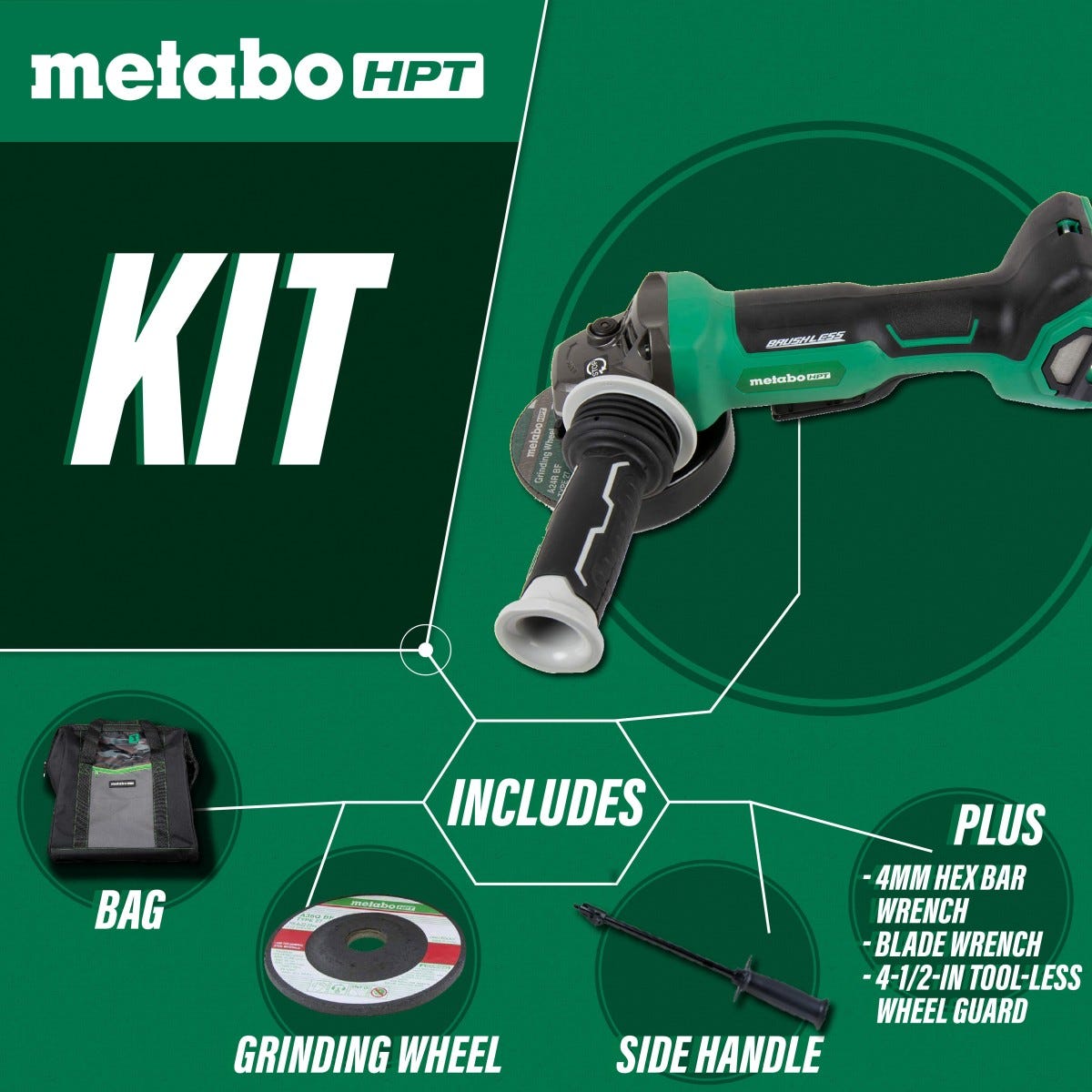 Metabo HPT G3612DBQ6M 36V MultiVolt Brushless 4-1/2-in Paddle Switch Grinder, Tool Only