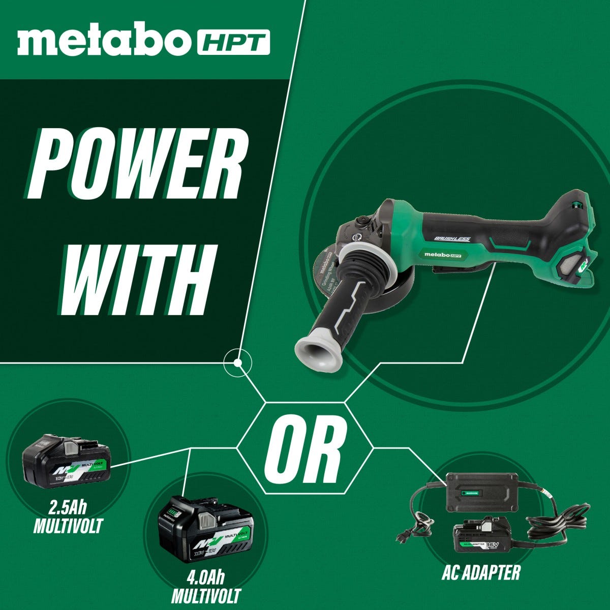 Metabo HPT G3612DBQ6M 36V MultiVolt Brushless 4-1/2-in Paddle Switch Grinder, Tool Only