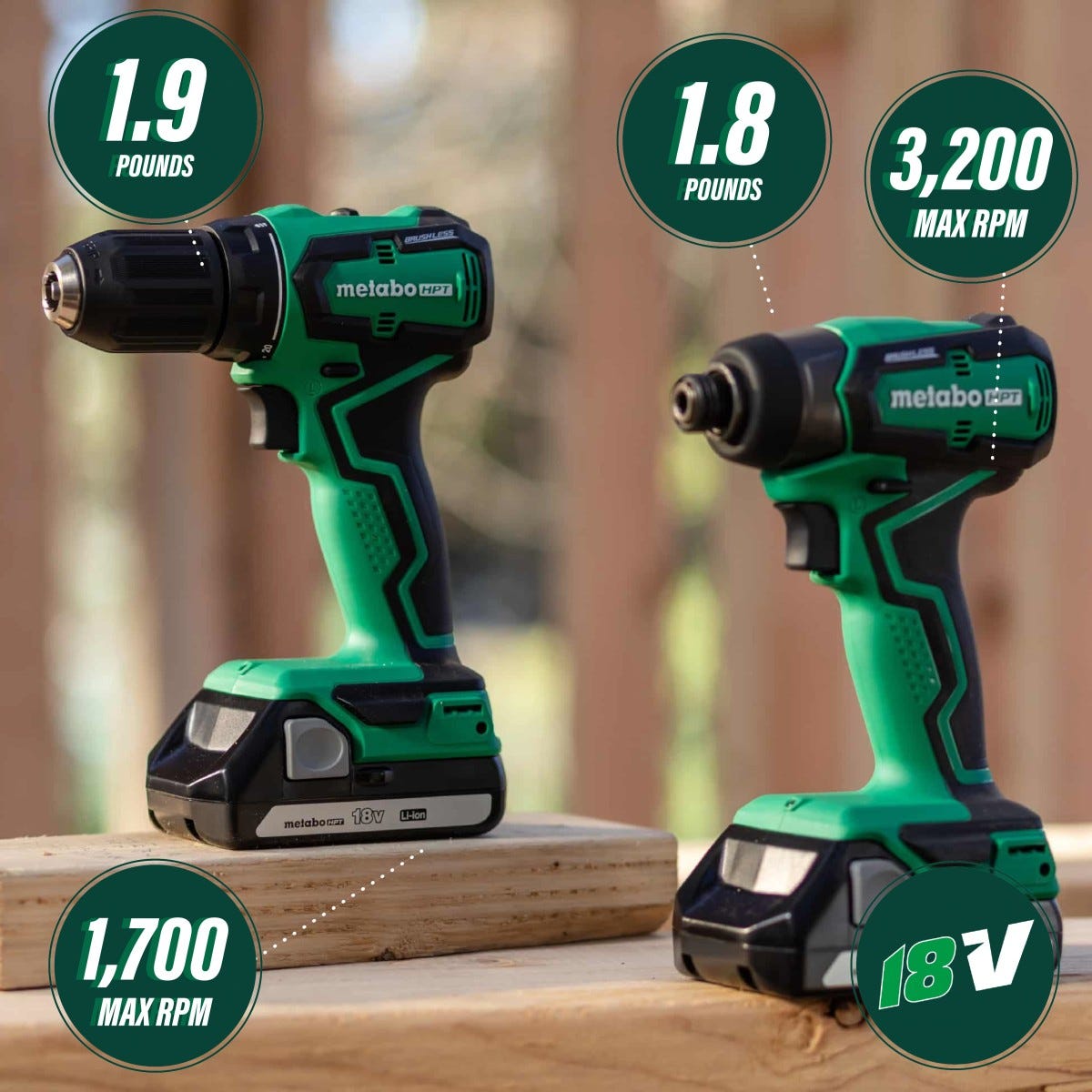 Metabo HPT KC18DDXM KC18DDX 18V Cordless Impact Driver and Drill 1.5 Ah Kit