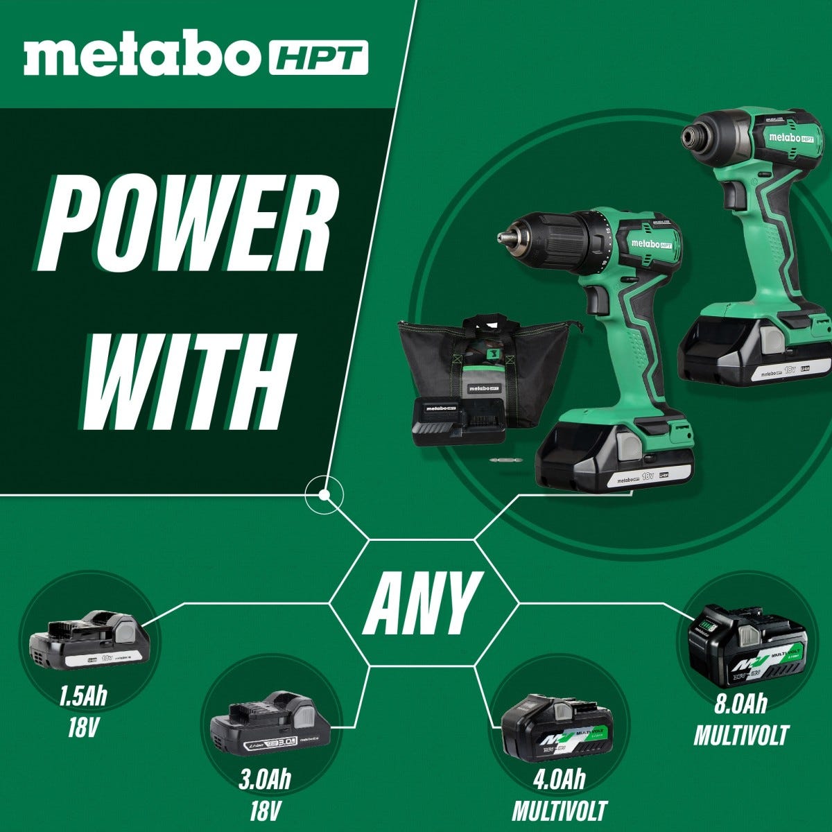 Metabo HPT KC18DDXM KC18DDX 18V Cordless Impact Driver and Drill 1.5 Ah Kit