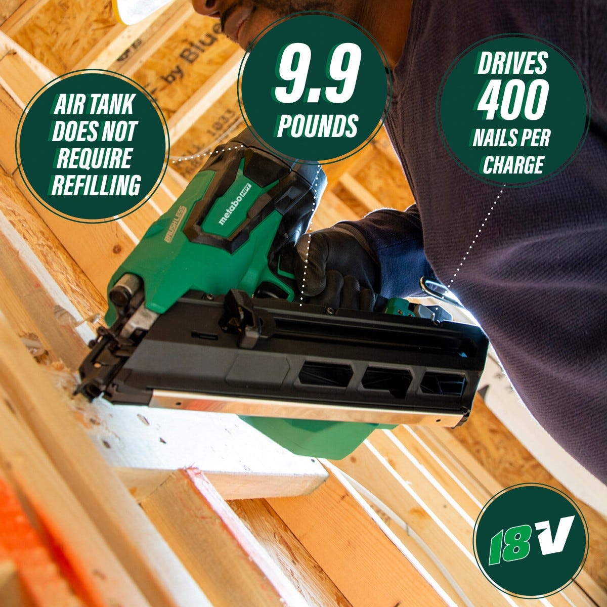 Metabo HPT NR1890DCSM 18V Paper Collated Brushless Cordless Framing Nailer 3 Ah MultiVolt Kit