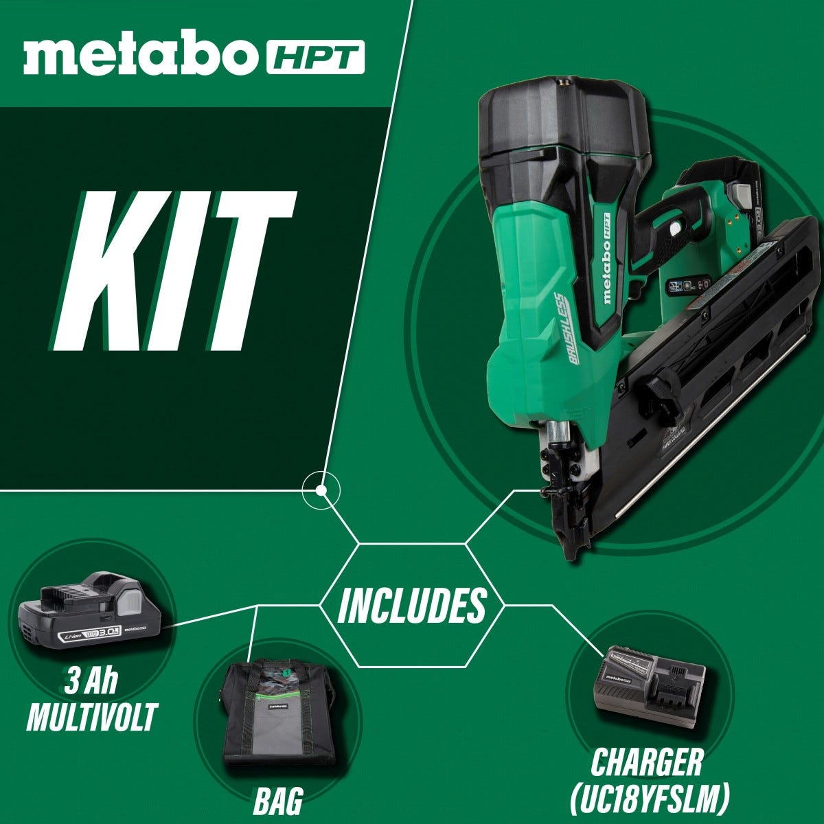 Metabo HPT NR1890DCSM 18V Paper Collated Brushless Cordless Framing Nailer 3 Ah MultiVolt Kit