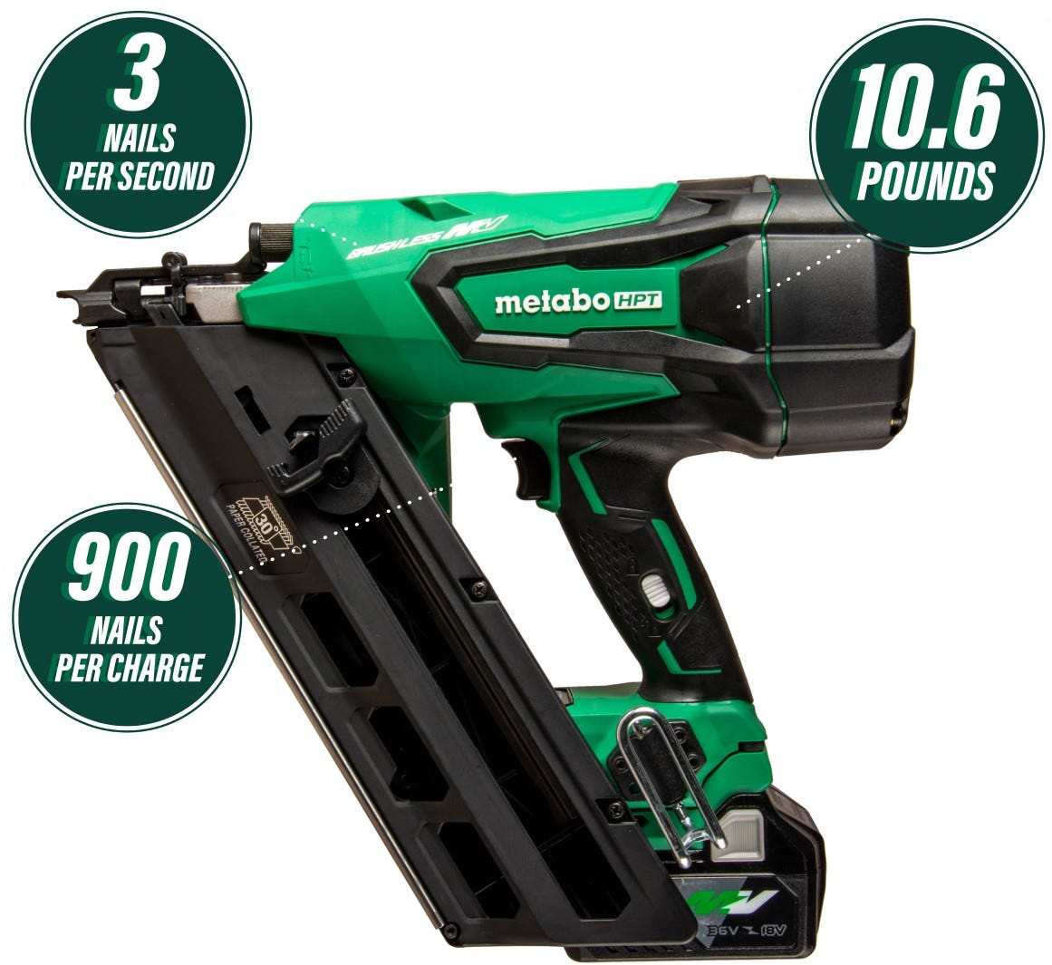 Metabo HPT NR3690DCM 36V MultiVolt Cordless Framing Nailer Paper Strip 2.5Ah Kit