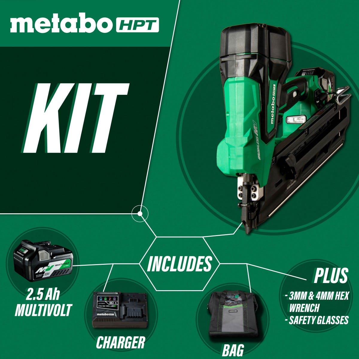 Metabo HPT NR3690DCM 36V MultiVolt Cordless Framing Nailer Paper Strip 2.5Ah Kit