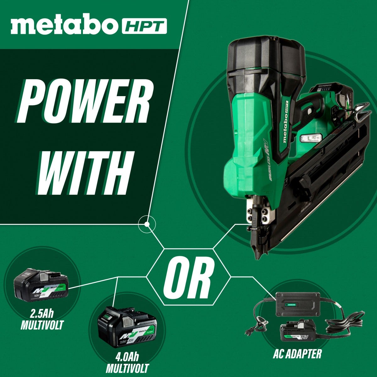 Metabo HPT NR3690DCM 36V MultiVolt Cordless Framing Nailer Paper Strip 2.5Ah Kit