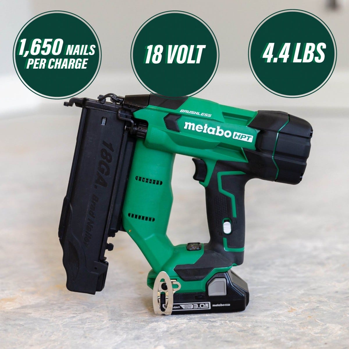Metabo HPT NT1850DFM 18V Cordless 18 Gauge Compact Brad Nailer 3 Ah MultiVolt Kit