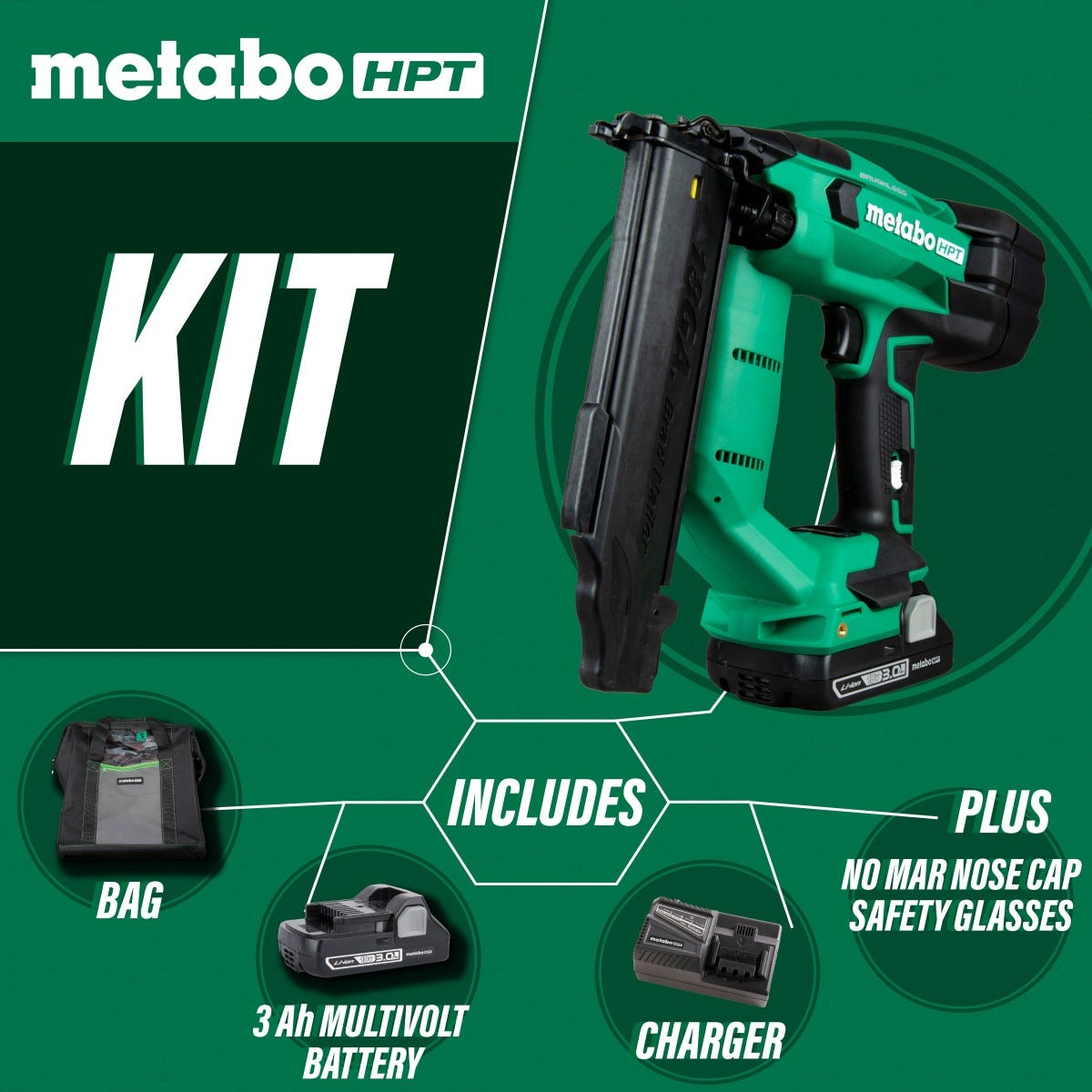 Metabo HPT NT1850DFM 18V Cordless 18 Gauge Compact Brad Nailer 3 Ah MultiVolt Kit