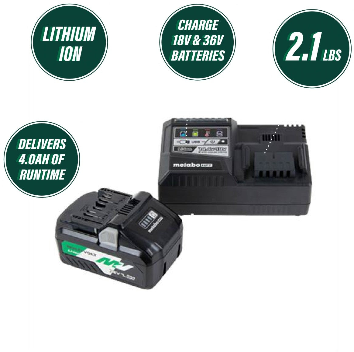 Metabo HPT UC18YSL3B1M 36V/18V MultiVolt Lithium Ion Slide Battery and Charger 4.0Ah/8.0Ah Starter Kit (PROMO)