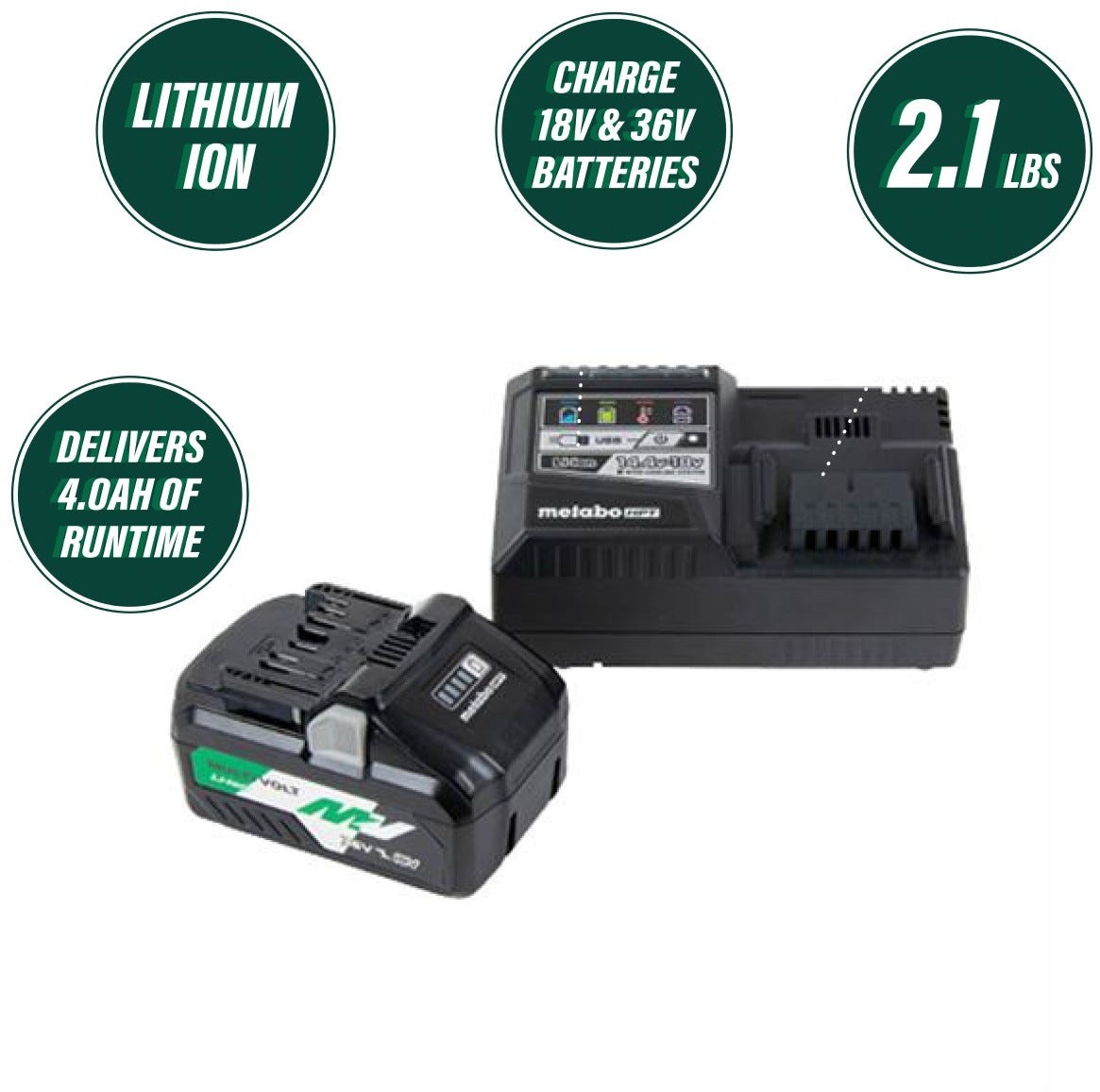 Metabo HPT EC36DAQ4M 36V Brushless 2-Gallon Air Compressor plus 36V/18V MultiVolt Battery and Charger 4.0Ah/8.0Ah Starter Kit