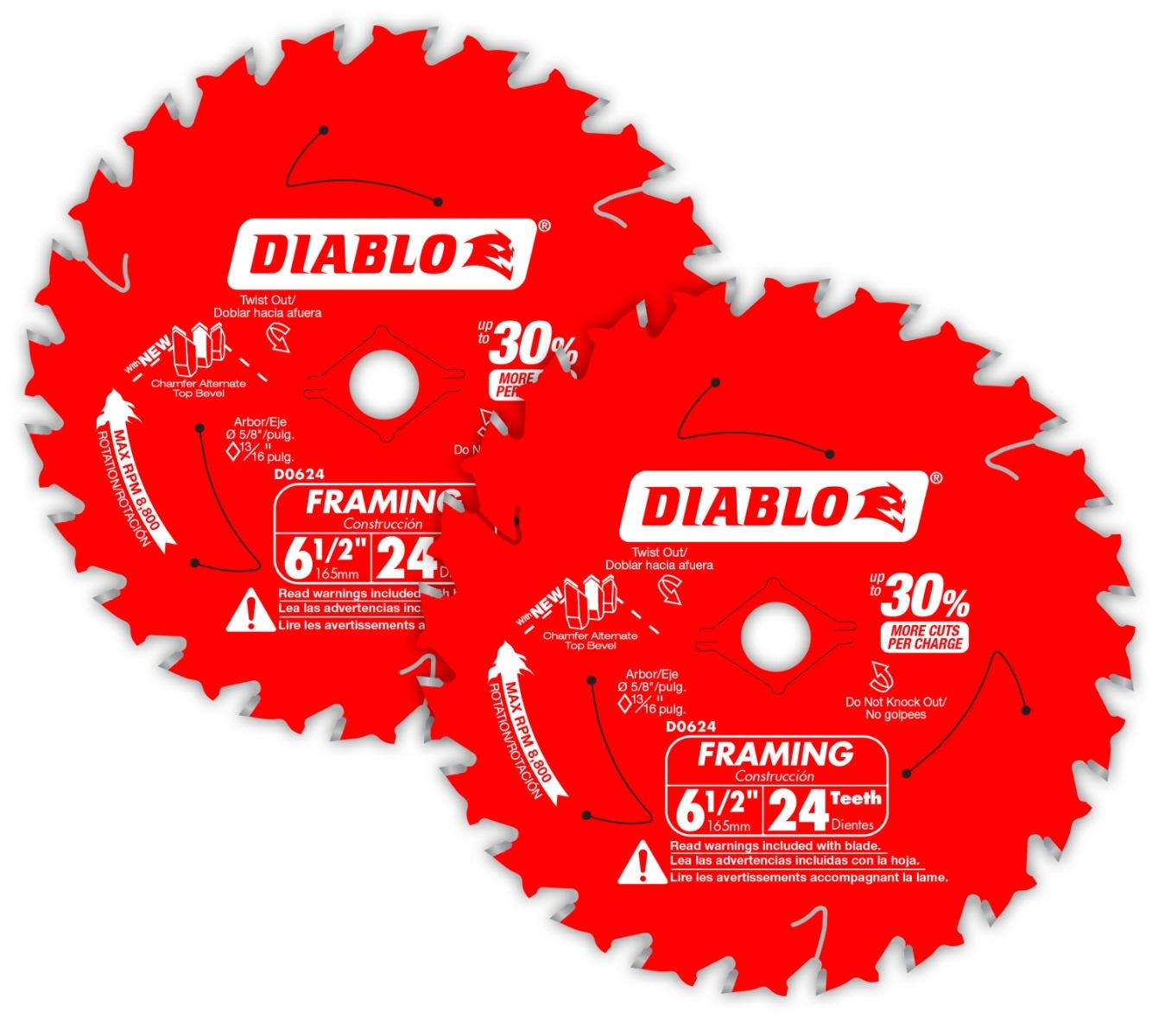 Diablo D0624VPX 6-1/2-in. x 24-Tooth Framing Saw Blade Value-Pack, 2-Pack