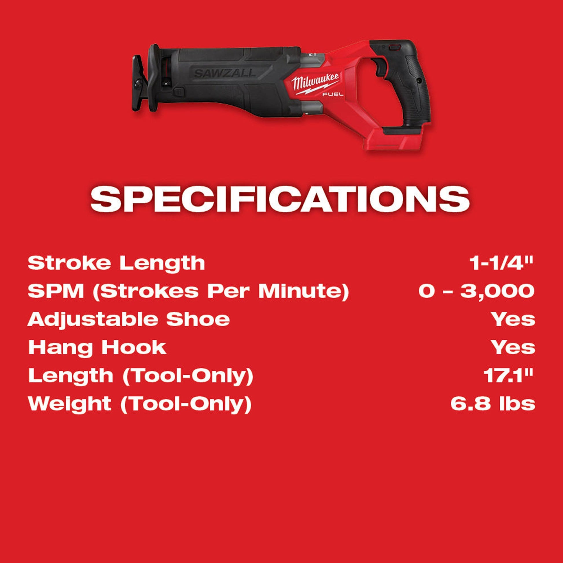 Milwaukee 2821-20 M18 FUEL SAWZALL Recip Saw and 12-Piece Blade Set