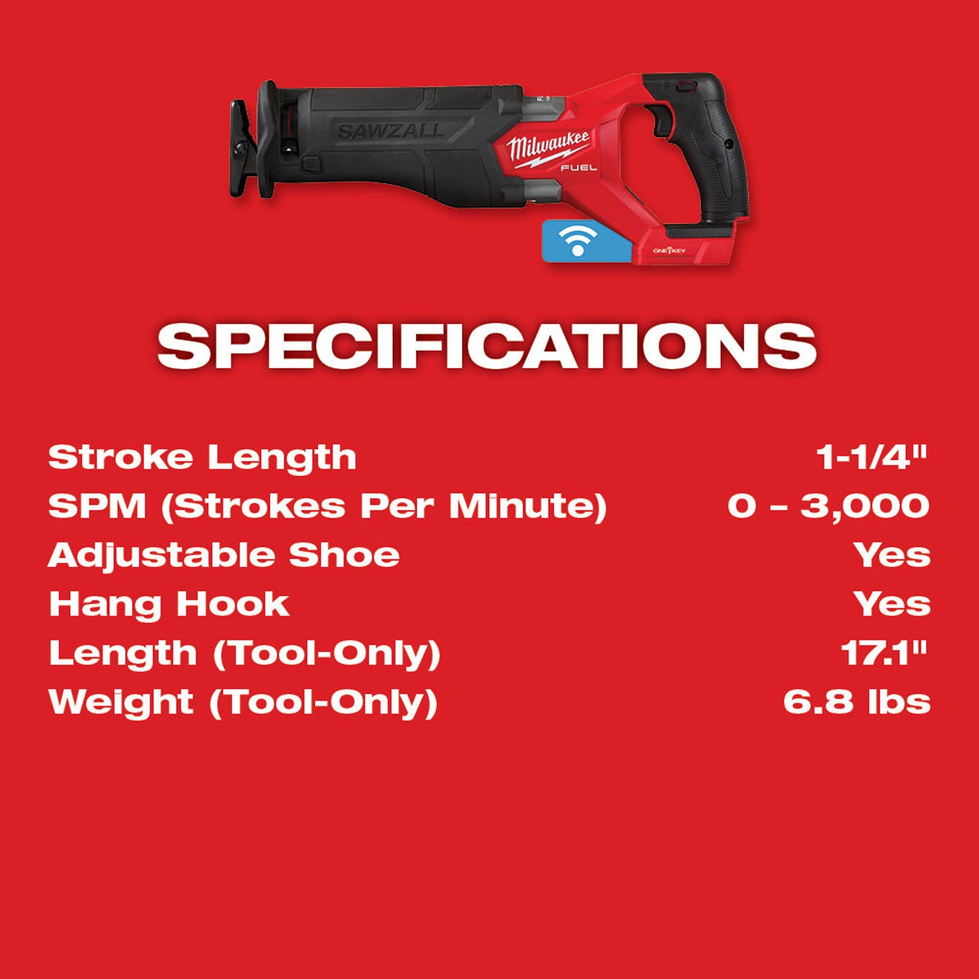 Milwaukee 2822-20 M18 FUEL SAWZALL Recip Saw with One-Key, Tool Only