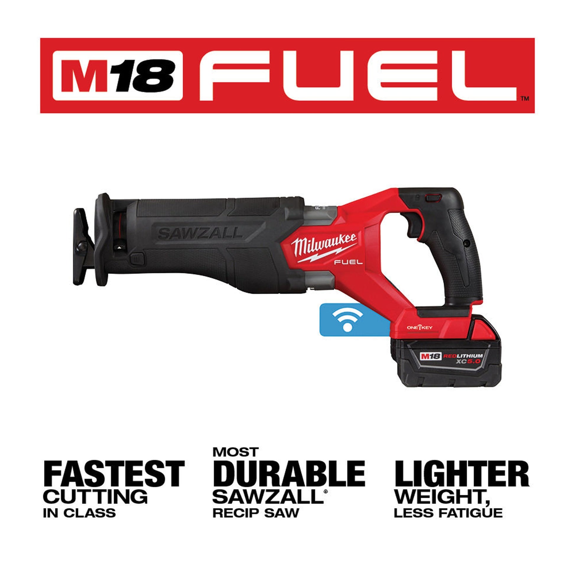 Milwaukee 2822-22 M18 FUEL SAWZALL Recip Saw with One-Key, 5.0 Kit
