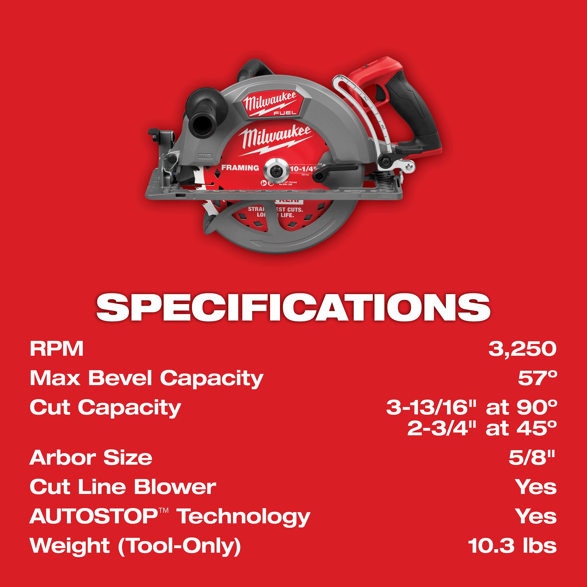 Milwaukee M18 FUEL 10-1/4-in. Rear Handle Circular Saw (3026-20)