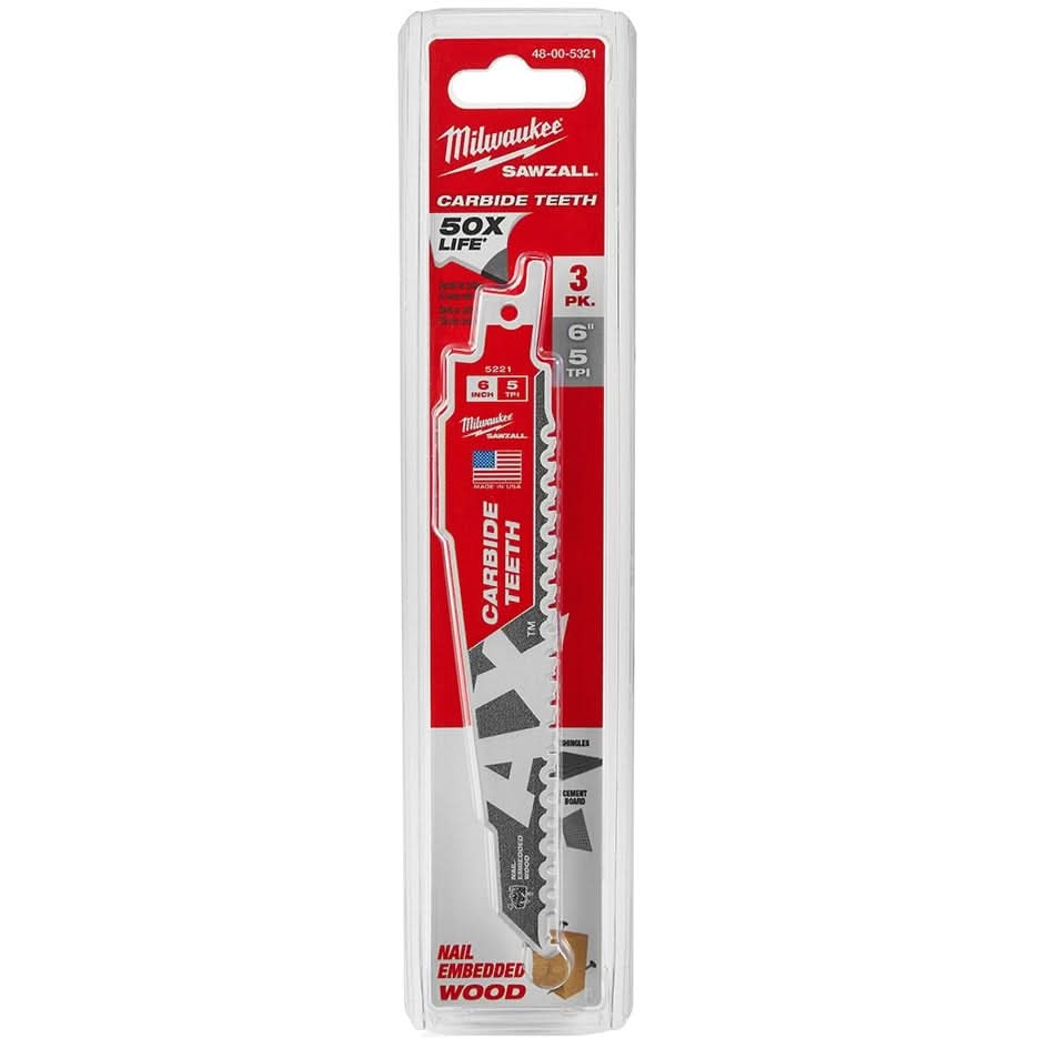 Milwaukee 48-00-5321 THE AX CARBIDE TEETH 5-TPI 6" 3-Pack