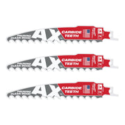 Milwaukee 48-00-5331 6-Inch 3-TPI The AX with Carbide Teeth for Pruning & Clean Wood SAWZALL Reciprocating Saw Blade, 3-Pack
