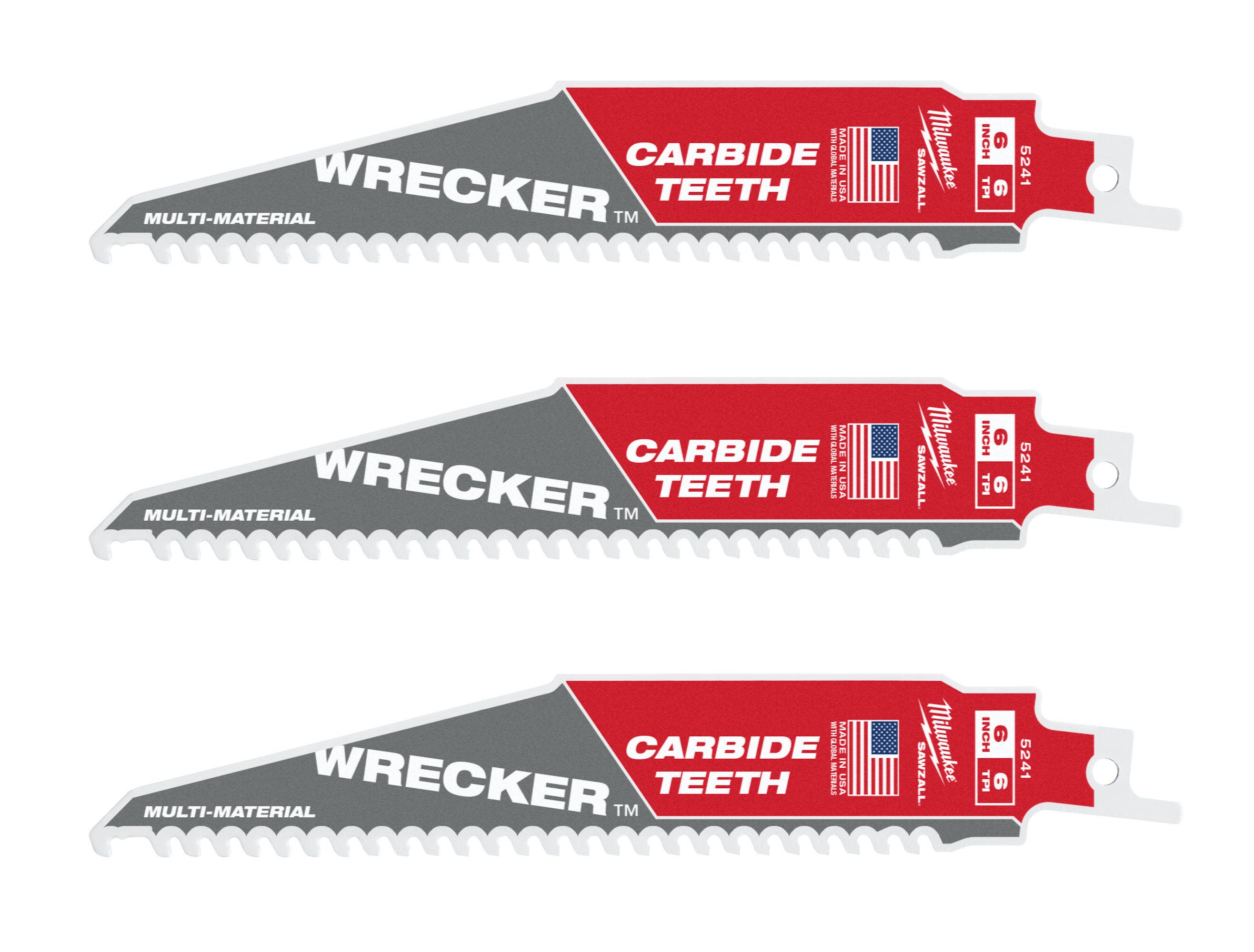 Milwaukee 48-00-5341 6-Inch 6-TPI THE WRECKER with Carbide Teeth SAWZALL Reciprocating Saw Blade, 3-Pack (PROMO)