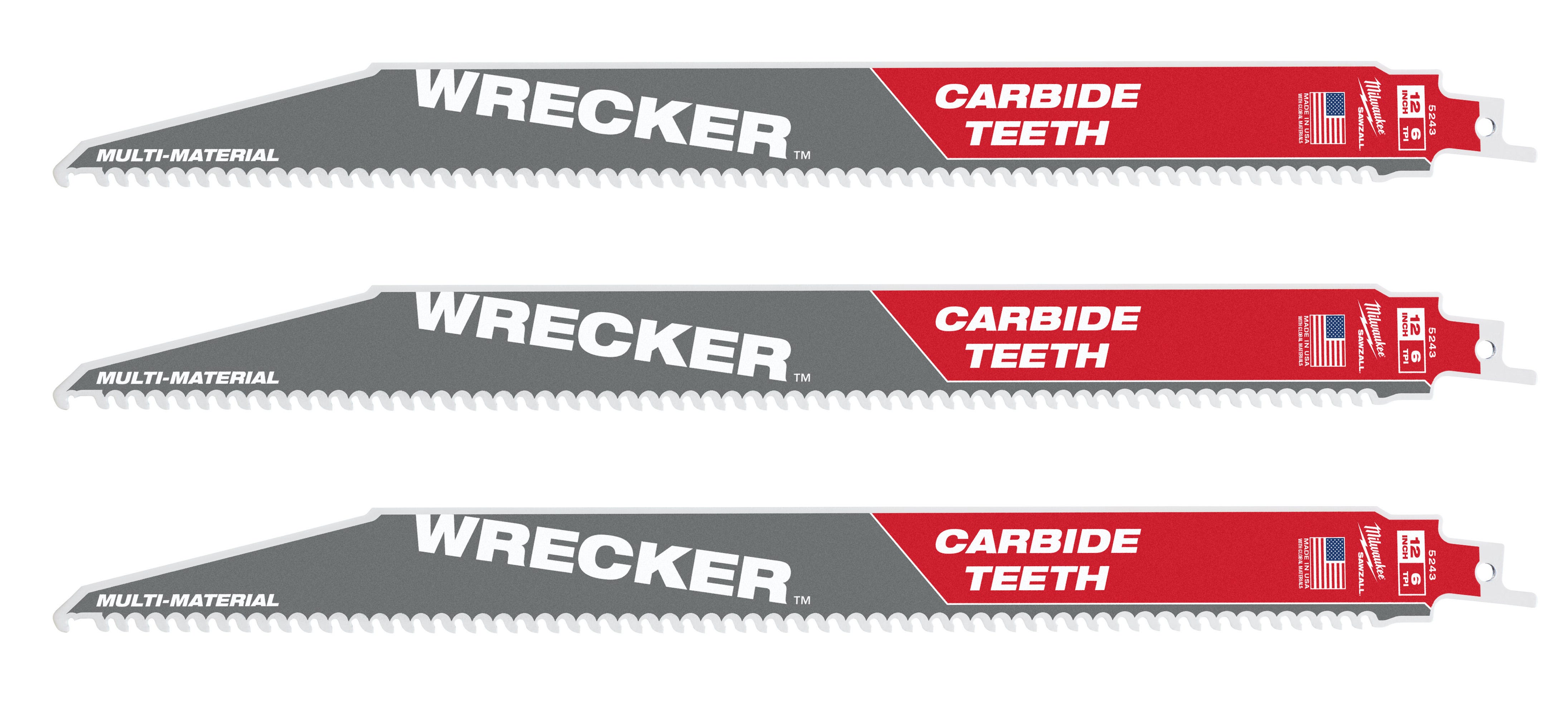 Milwaukee 48-00-5343 12-Inch 6-TPI THE WRECKER with Carbide Teeth SAWZALL Reciprocating Saw Blade, 3-Pack (PROMO)