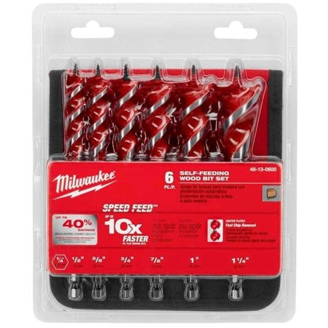 Milwaukee 48-13-0600 6-1/2" SPEED FEED Wood Bit Set, 6 Pieces