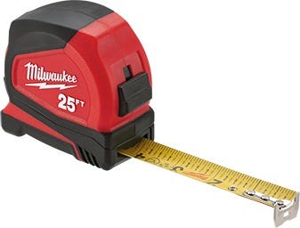Milwaukee 48-22-6625 25ft Compact Tape Measure, 48-22-1500 Fastback Compact Utility Knife, and 48-22-3105 2PK Fine Point Black Markers Combo Kit
