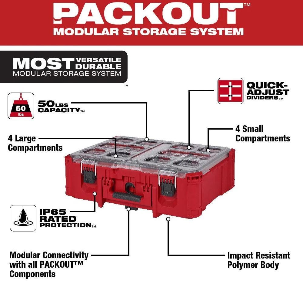 Milwaukee 48-22-8442 PACKOUT 2-Drawer Tool Box, PACKOUT Deep Organizer and Drawer Dividers