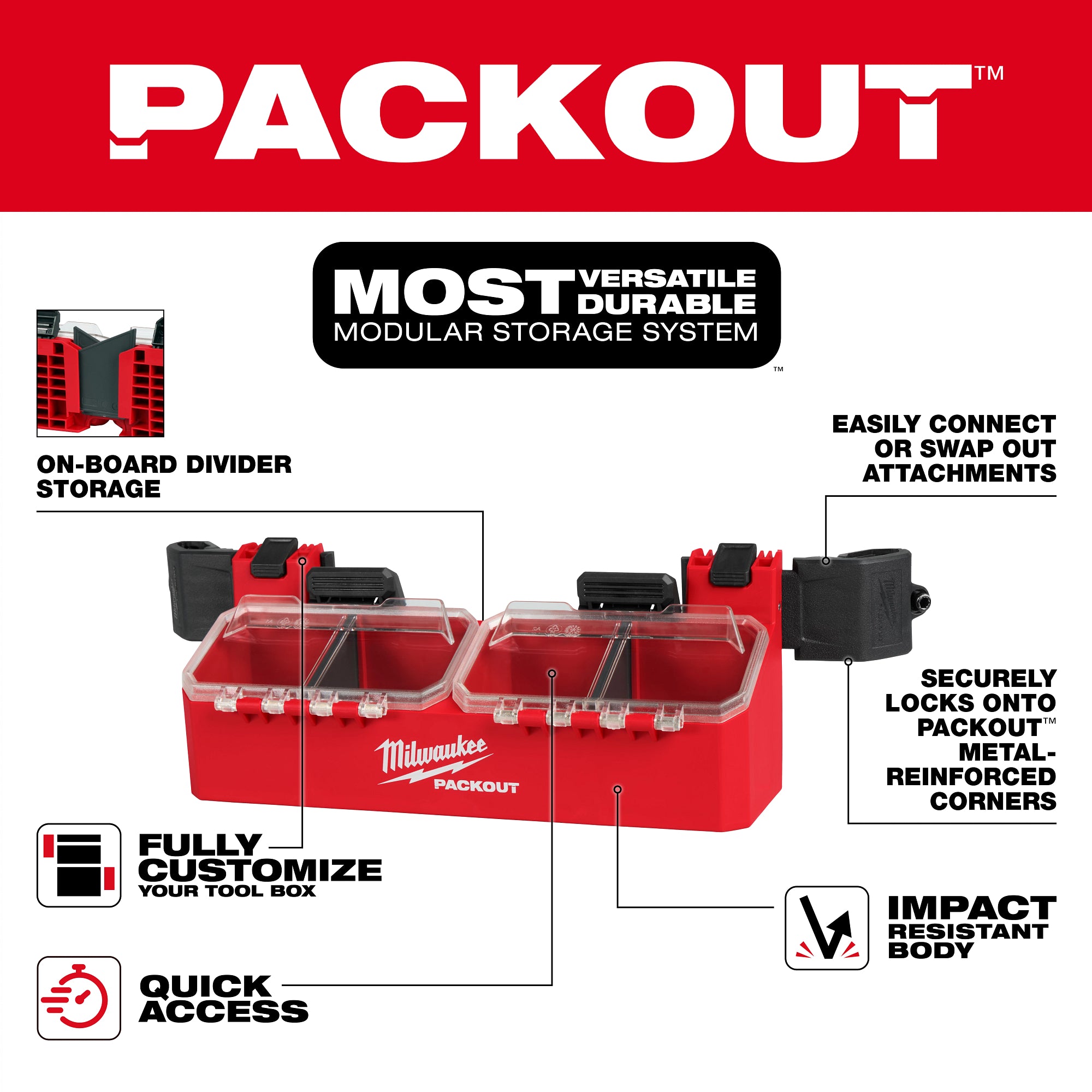 Milwaukee 48-22-8610 PACKOUT Tool Box 2-Bin Attachment – Tool Nut