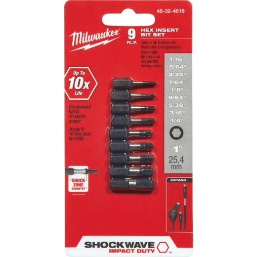 Milwaukee 48-32-4616 Shockwave 9-Piece  Impact Hex Insert Bit Set