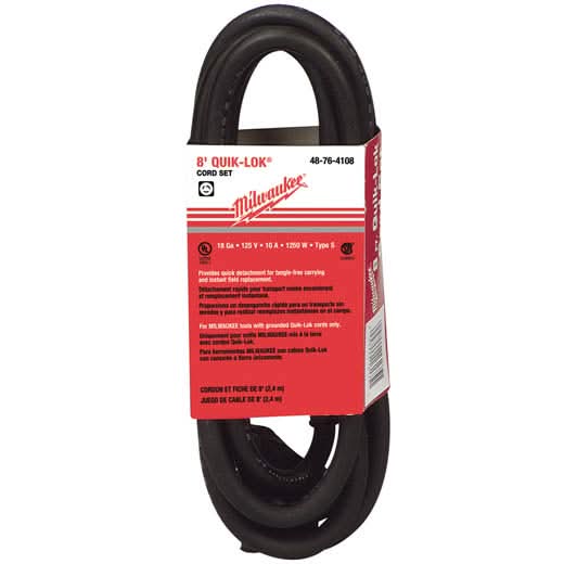 Milwaukee 48-76-4108 8' QUIK-LOK w/Twist Style Plug Cord