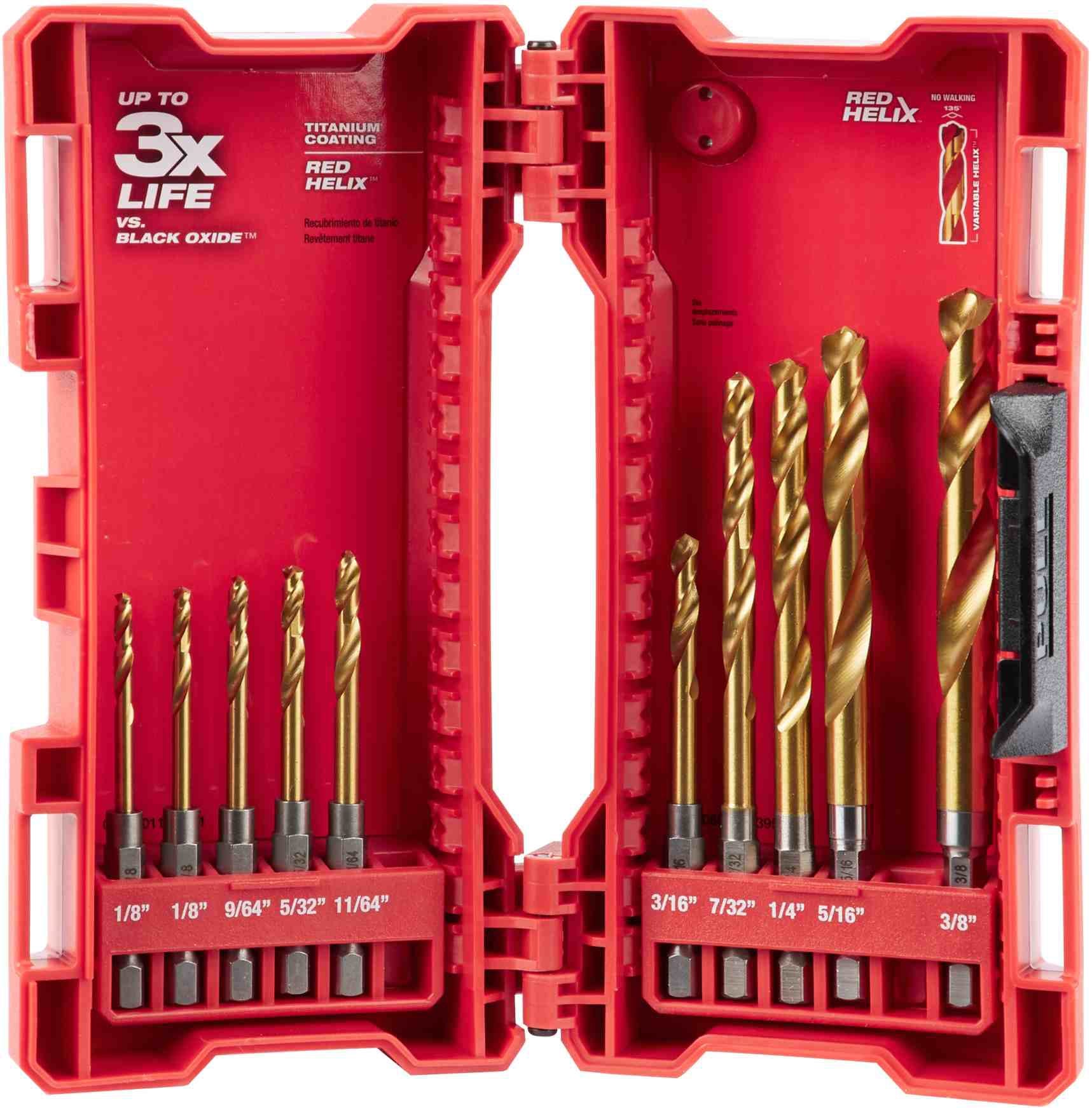 Milwaukee 48-89-4633 10-Piece SHOCKWAVE RED HELIX Titanium Drill Bit Set