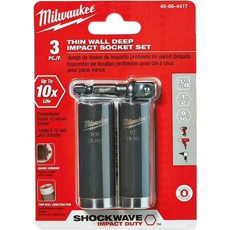 Milwaukee 49-66-4417 3-Piece  Thin Wall Deep Impact Socket Set
