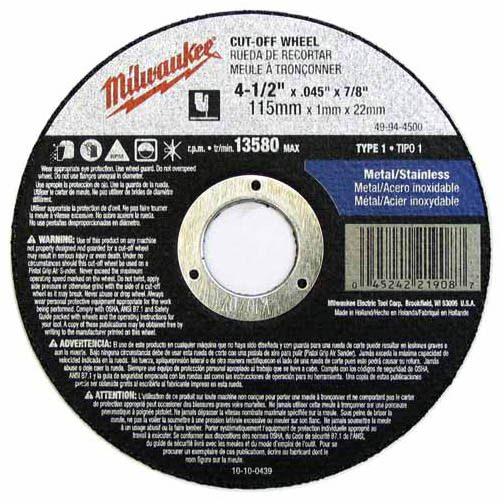 Milwaukee 49-94-4505 4-1/2" x .045" x 7/8" Cut-Off Wheel, Type 27