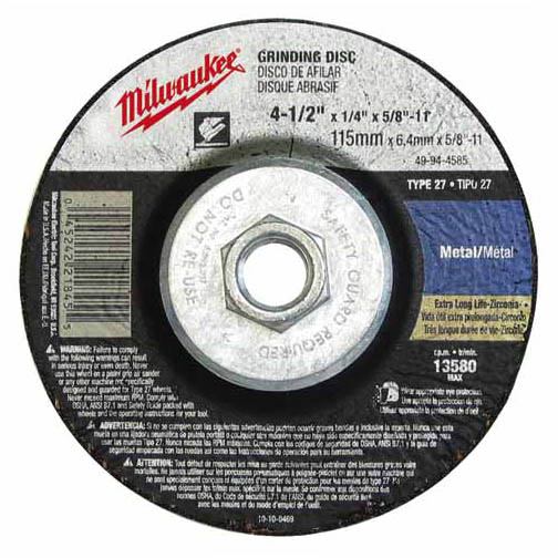 Milwaukee 49-94-4525 4-1/2" x 1/8" x 5/8-11" Grinding Wheel, Type 27