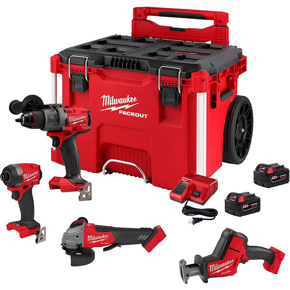 Milwaukee 3697-24PO M18 FUEL 4-Tool PACKOUT Combo Kit with rolling tool box, batteries, and charger