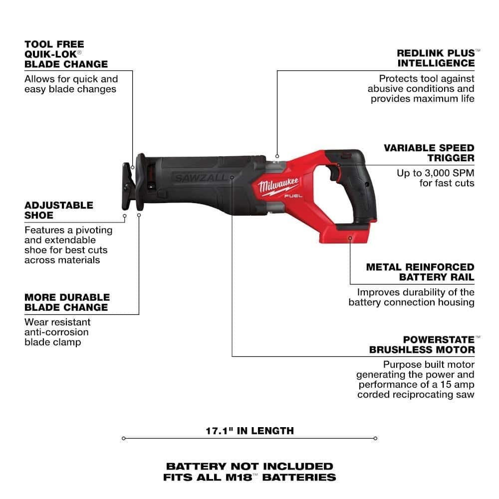 Milwaukee 2821-21F M18 FUEL Brushless Sawzall Reciprocating Saw Kit with FORGE 6.0Ah Battery