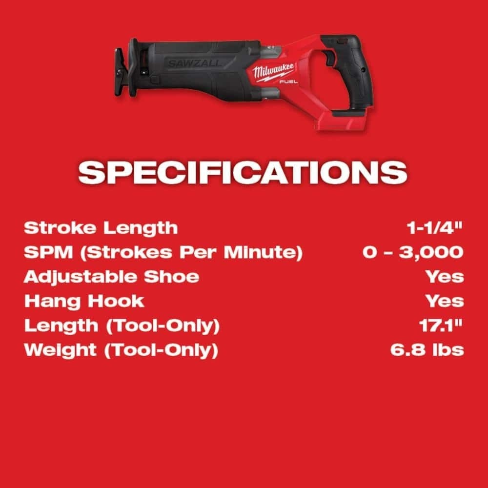 Milwaukee 2821-21F M18 FUEL Brushless Sawzall Reciprocating Saw Kit with FORGE 6.0Ah Battery
