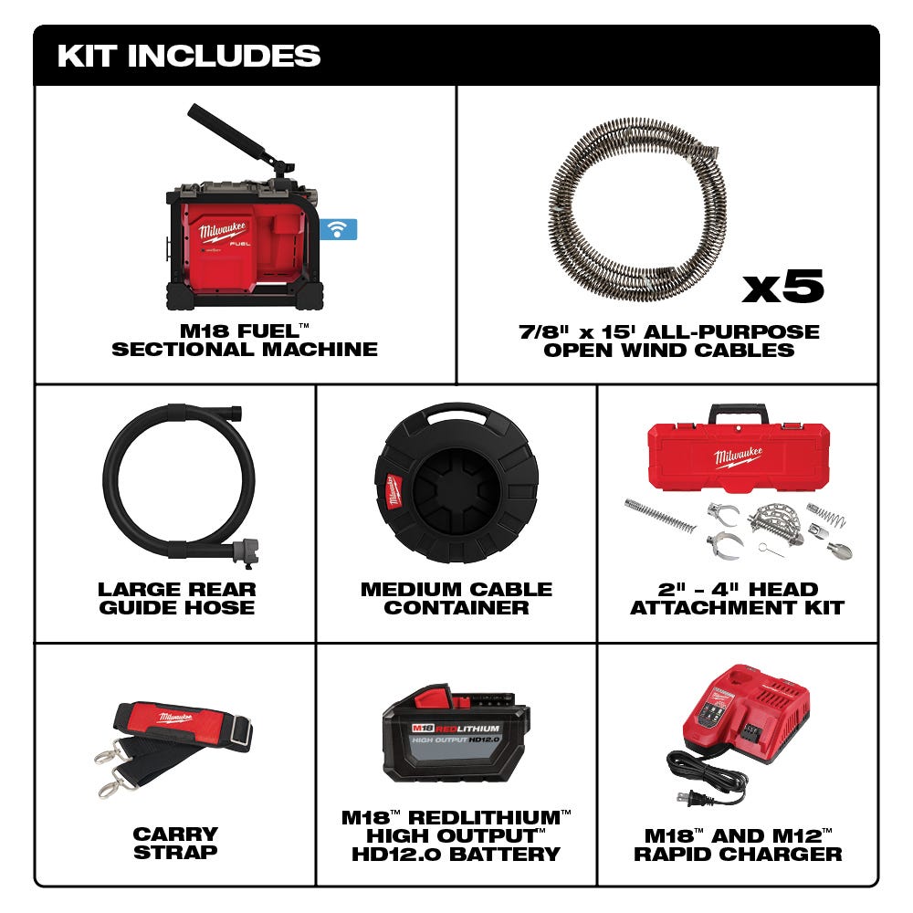 Milwaukee 2818A-21 M18 FUEL Sectional Machine 7/8-Inch 12.0Ah Kit
