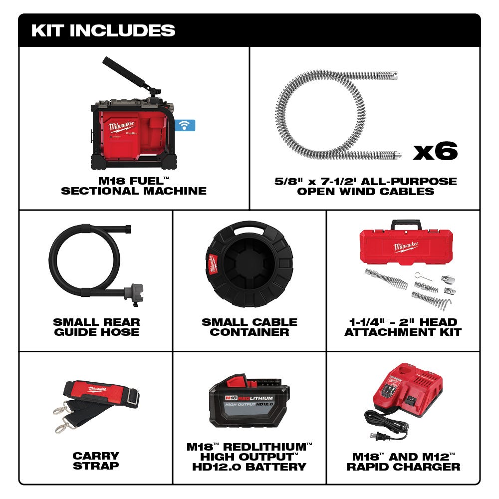 Milwaukee 2818B-21 M18 FUEL Sectional Machine 5/8-Inch 12.0Ah Kit
