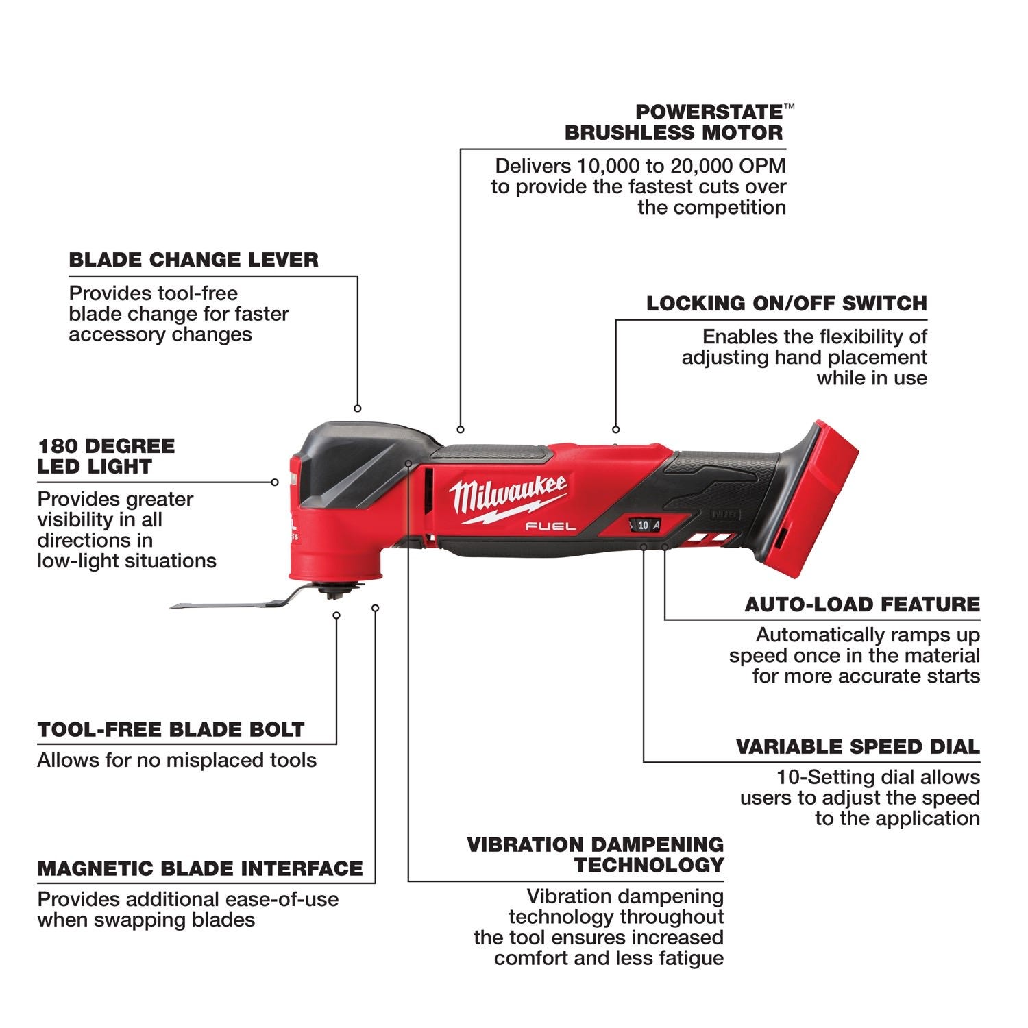 Milwaukee 2836-20 M18 FUEL Oscillating Multi-Tool with Bonus 6-Piece Blade Kit