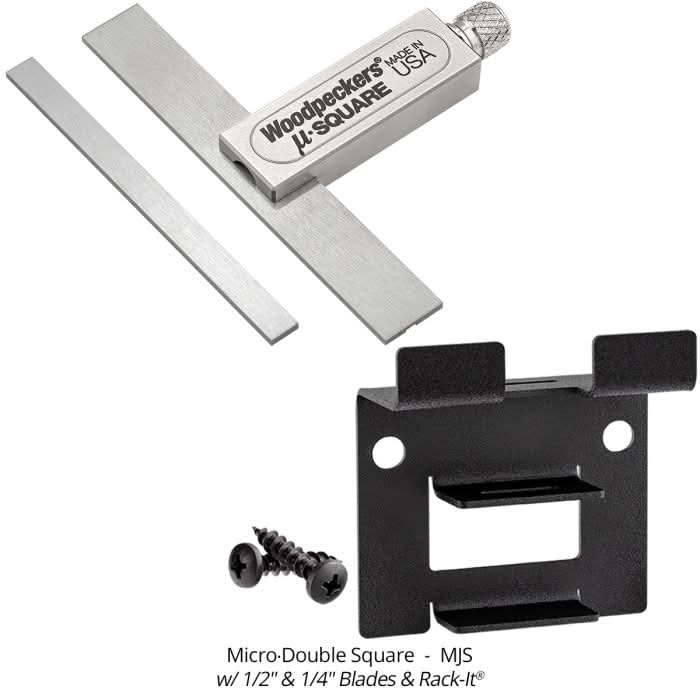 Woodpeckers MJS Micro-Double Square Set w/ 1/2" & 1/4" Blades & Rack-It