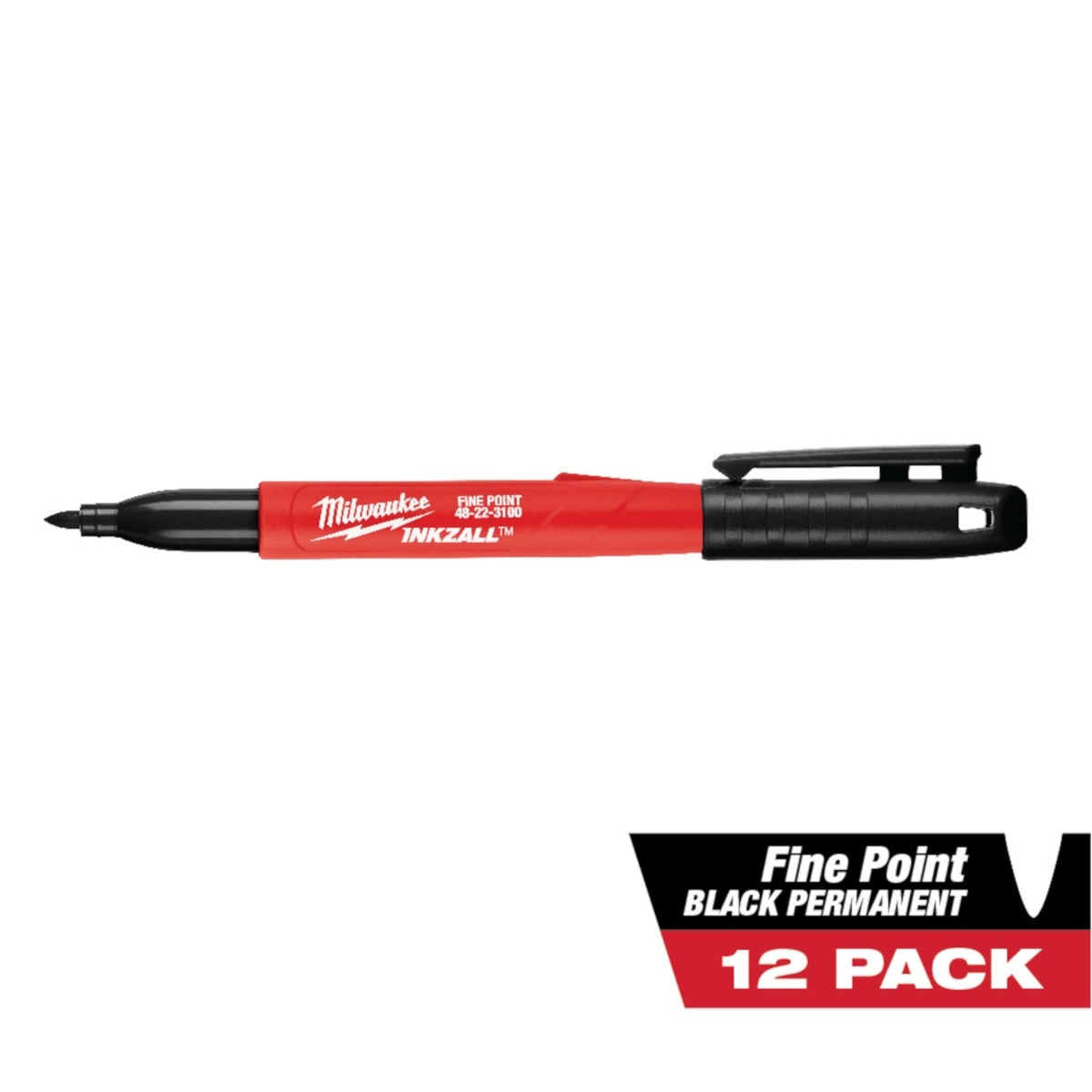 Milwaukee 48-22-3209 INKZALL Fine Point Permanent Jobsite Marker, Black (12-Pack)